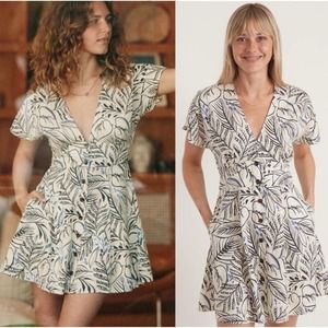 MARINE LAYER NWT Camila Mini Dress Blk Blue White Foliage Floral V-neck‎ Small